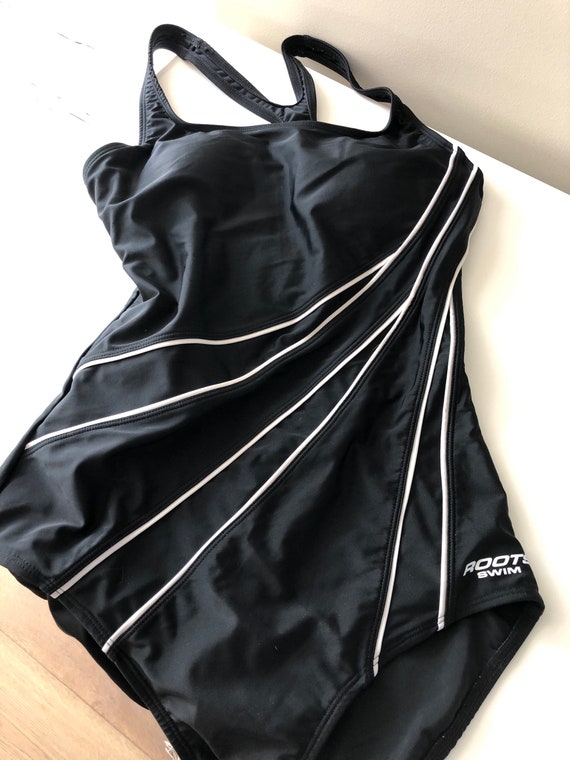 SUMMER SALE Vintage ROOTS Womans One Piece Swim Wear Sporty Fashion 90s  Black With White Trim Size 6 Active Wear -  Canada