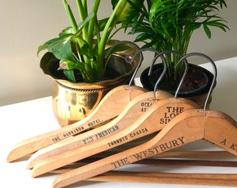 SALE Vintage Hotel Wooden Hangers The Westbury Hotel/Pan America Hotel/The Harrison Hotel/The Lord Simcoe Hotel