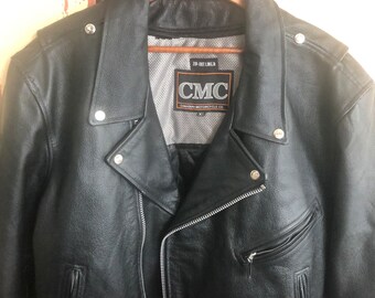 SALE CMC Canadian Biker Leather Jacket XL Zip Out Liner Motorcycle Jacket