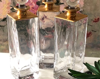 3 Mette Ditmer DENMARK Decanters Glass and Gold Rim Bar-ware Modern Home Decor