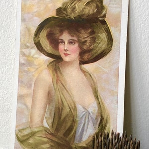 1908 Glamour Girl Carte postale signée Philip Boileau Artiste en méditation de jeune fille Éphémère Carte postale inutilisée Peintre de belle femme