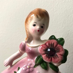 Vintage Josef Figurine Pink Dress Birthstone Japan Collectible 50s image 2