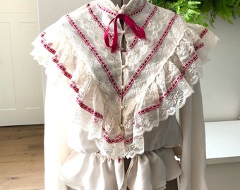 Vintage Lori Ann Victorian Style Top With Lace Trim 70’s Blouse
