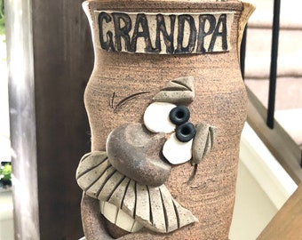 Vintage GRANDPA Mug Signed Stoneware 3D Studio Pottery Large Coffee Mug Gift Idea