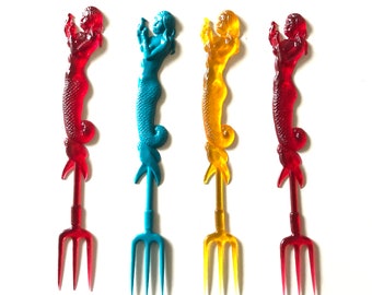 Vintage Mermaid Cocktail Forks Plastic Martini Olive Holder/Cherry Holder Charcuterie Bar-ware *More Available!*