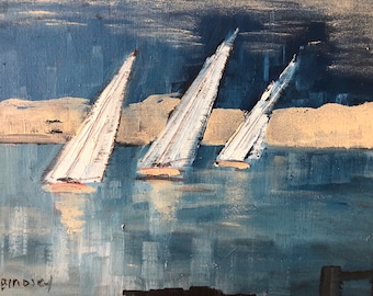 SALE Alfred Birdsey (1912-1996) Sailboats Oil On Canvas Original Art Collectible