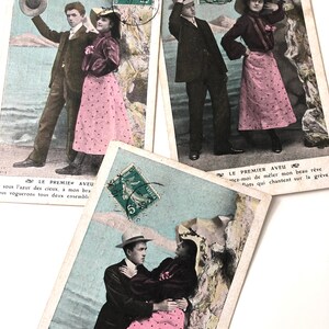 Vintage 1908 French Postcards Couple Sequence Proposal?