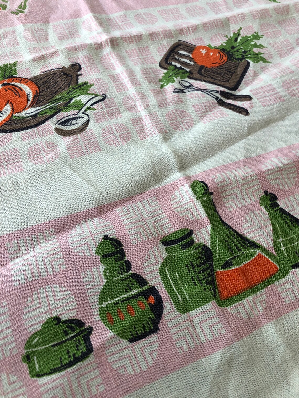 Vintage Linen Kitschy Fabric Retro Atomic Style Mod 60's Etsy