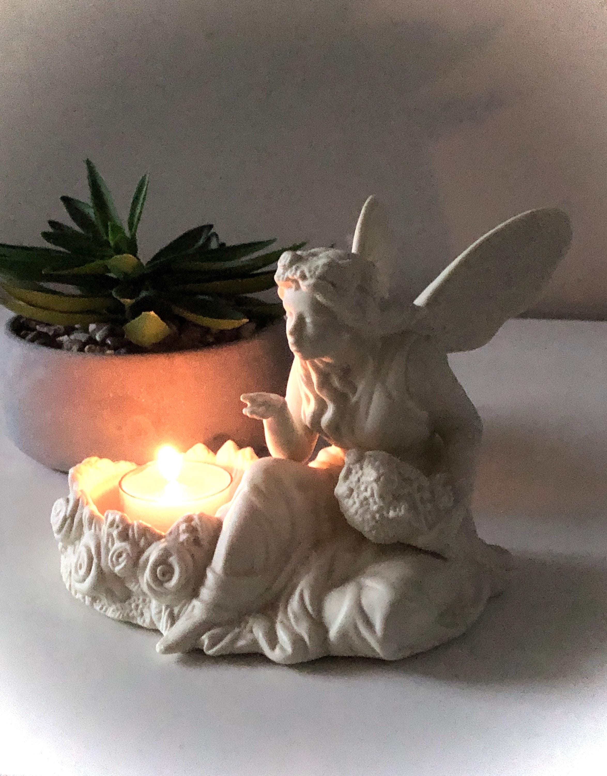 SALE Vintage Fairy Figurine Candle Holder PARTYLITE Ivory Bisque