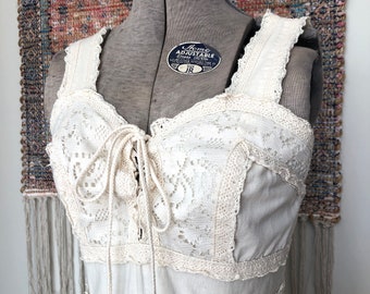 vintage Yofi Creation 1970's Shamash GUNNE SAX robe de bal/de finissants robe prairie en dentelle de coton vendue en l'état