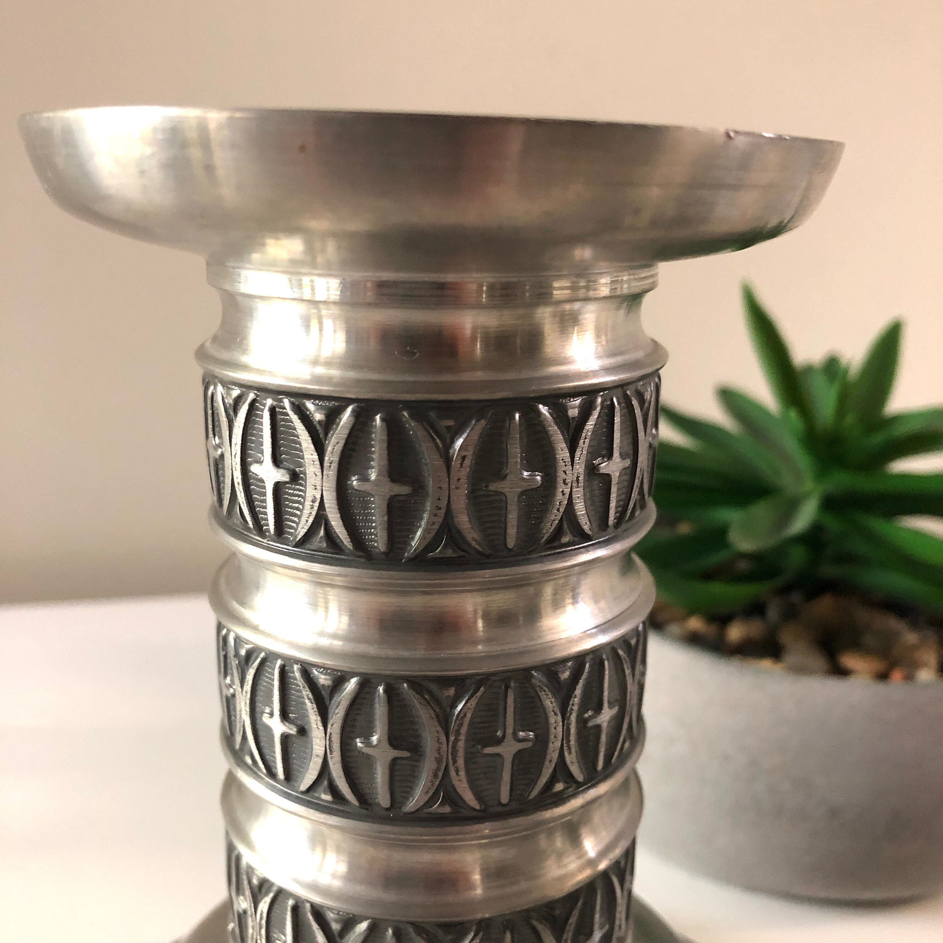 Vintage LARGE Pair Haugrud NORWAY Pewter Candle Holders 60's