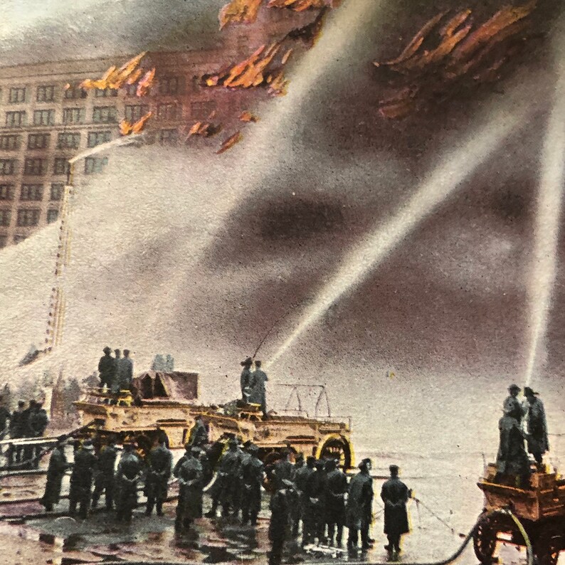 Vintage New York Firefighters Brooklyn Postcard 1905 Navy Yard History