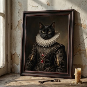 Dark Academia Aristocrat Black Cat Vintage Oil Painting Decor Poster