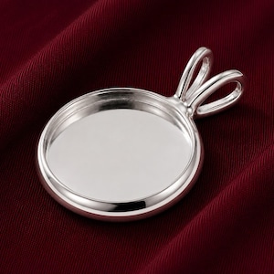 Runt hänge i sterlingsilver, blank bezel-bricka | Smyckestillverkningstillbehör | Silvercabochon-infattning | Halsbandshänge i bas