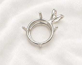 6mm Round Prong Pendant Setting, Sterling Silver Pendant Mount, Round Gemstone Holder, DIY Jewelry Making Supply