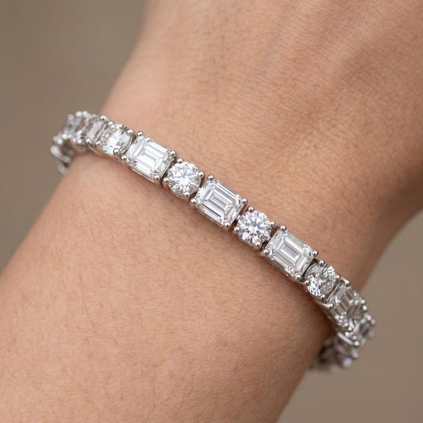 Tennis Bracelet, Emerald & Round Diamond Bracelet jewelry, Dainty Diamond Bracelet jewelry