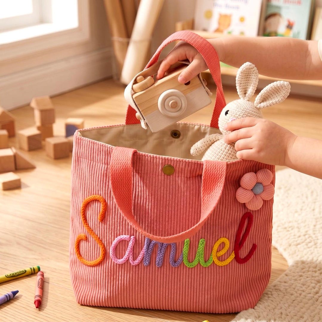 Personalized Kids Corduroy Bag, Custom Name Toddler Tote With Rope ...