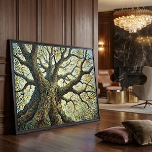 Impasto Pointillism Ancient Oak Tree Sunlight Dappled Canopy Wall Art Print