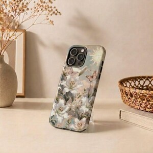Magical Lily Phone Case, Ethereal Floral iPhone Case, Dreamy Butterfly Cover, Aesthetic Nature Case, Fantasy Garden Art for iPhone 17 16 15