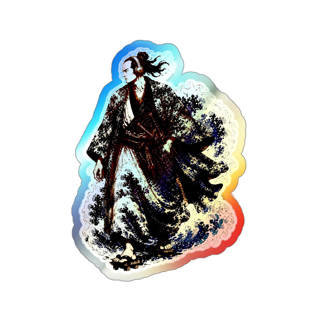 Samurai Wave Illustration Holographic Sticker | Die-cut Hologram Vinyl ...