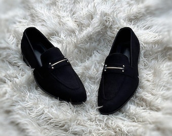 Mocassini di lusso in camoscio nero / Scarpe eleganti da uomo fatte a mano