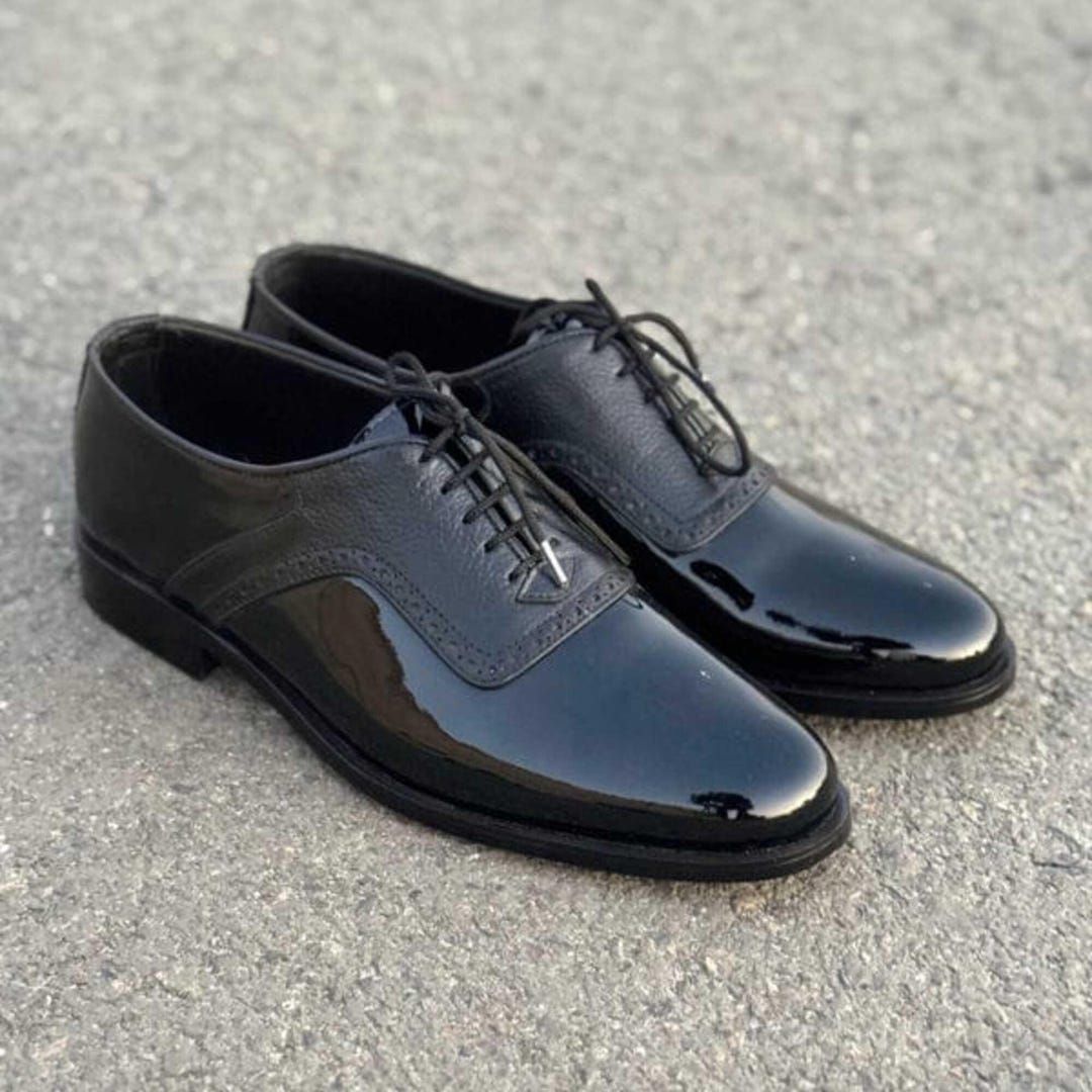 Handmade Classic Black Patent Leather Oxfords for Men Luxury Formal ...