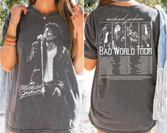 Comfort Colors Michael Jackson Bad World Tour 1987 T-Shirt, King of Pop Concert Outfit, Retro Bootleg Music Tee, King Of Pop Unisex Fan Gift