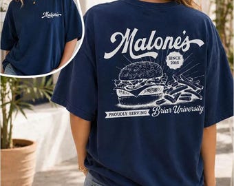 Malone's Bar Off Campus Two-sided Shirt, Briar U Hockey Romance Tee, Best Burgers Hastings MA, Bookish Gift