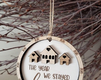 The Year We Stayed Home ornament, Christmas tree, happy holidays, Christmas gift, white elephant, yankee swap, gift exchange, secret santa