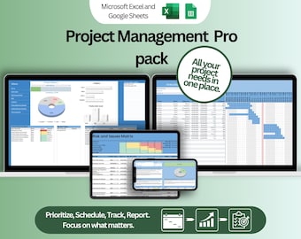 Project Management Spreadsheet: Dashboard, Gantt, Planner, Calendar, reporting (Google Sheets, Excel)