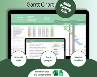 Gantt Chart Template: Task Tracker For Businesses and Projects. Project Scheduling and reporting (Excel Google Sheets Digital download)