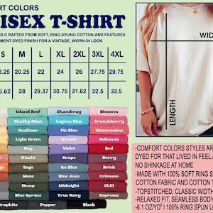 May include: Cream-colored unisex t-shirt with size and color options. The shirt features a relaxed fit, classic width, and is made of soft ring-spun cotton. Available in sizes S to 4XL, with width measurements from 18.25 to 29.75 inches.
