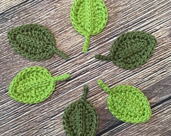 Crochet Leaf Applique - Set of 6, Apple green and Army green color  (Finished product)
