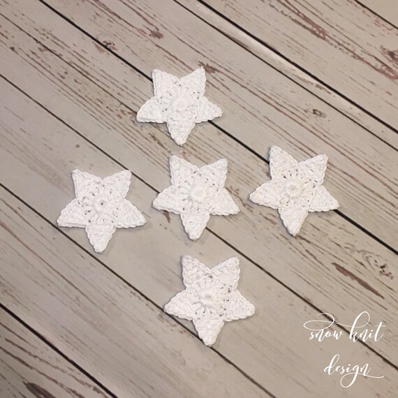 scrapbooking Set of 4 stars handmade cotton blue and white crocheted stars appliqu\u00e9s customisation