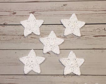 Crochet Star Applique - 50 white stars. (2.4 inches/ 6 cm) (Finished product)