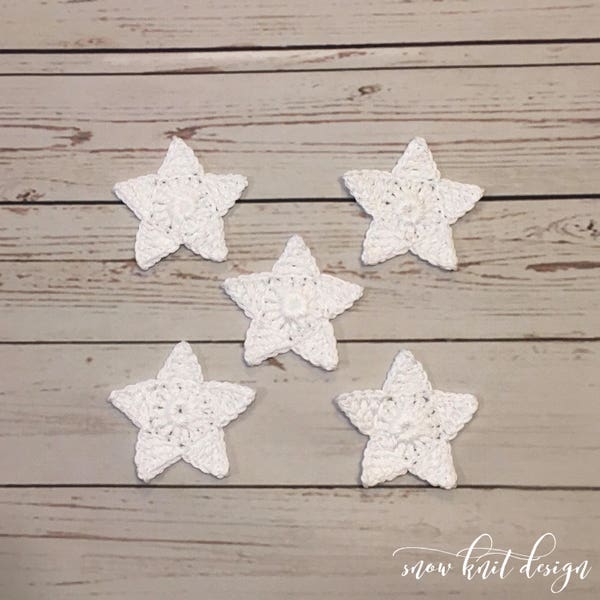 Applique étoiles au crochet - 50 étoiles blanches. (2,4 pouces/ 6 cm) (Produit fini)