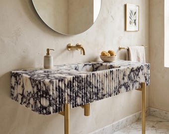 Calacatta Viola Marble Vanity Sink - Elegant Wall Mounted Style