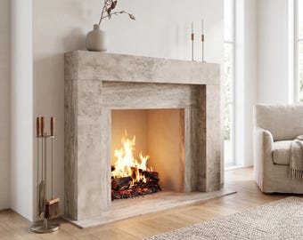 Stone Fireplace Surround: Honed Travertine Mantel (130x112x17 cm)
