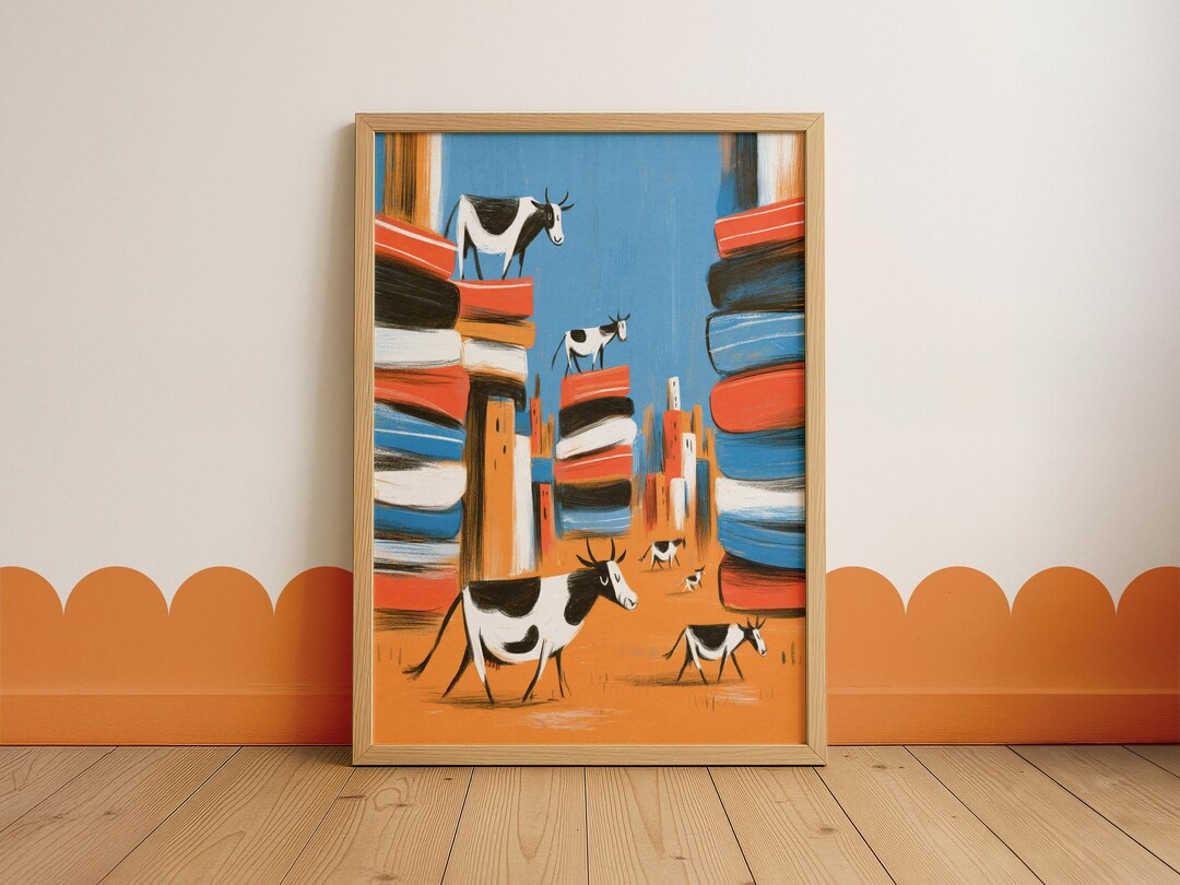 Abstract Cow Poster, Nursery Wall Art, Farm Animal Kids Room Decor ...