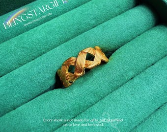 Vintage Woven Gold Ring • 18K Gold Plated Braided Band • Brushed Geometric Statement Ring • Old Money Aesthetic Ring • Gift for Her