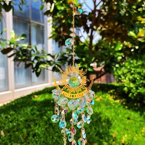 Sun & Moon Crystal Suncatcher, Celestial AB Prism Light Catcher, Rainbow Window Hanging, Boho Spiritual Decor, Whimsical New Home Gift