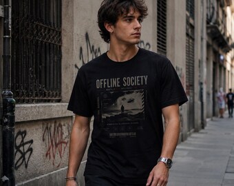 Offline Society Shirt, Cyberpunk Graphic Tee, Minimal Streetwear T-Shirt, Distressed Vintage Tee, Alternative Clothing, Unisex Shirt