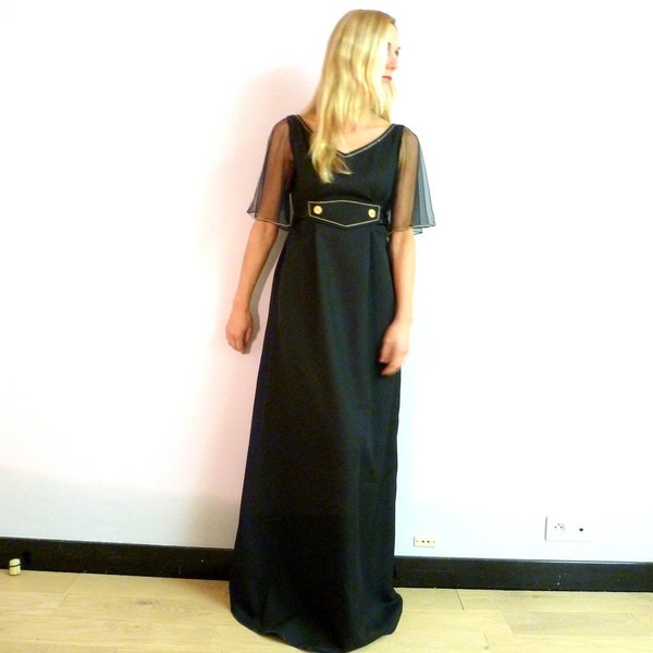 T.36/38 Robe de soirée longue noire & dorée ISAURE