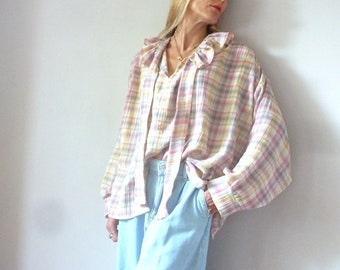 Boho-Bluse in Pastelltönen mit Rüschenkragen ALICIA