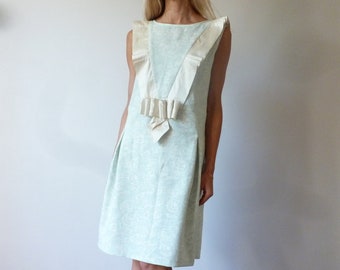 Linen dress ivory and green en linen and silk