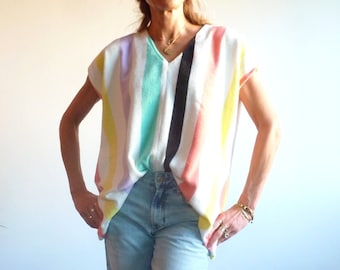 Blouse/top en éponge à larges rayures multicolores LALIE