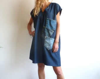 Robe en denim brut aux poches en jean recyclé ANITA