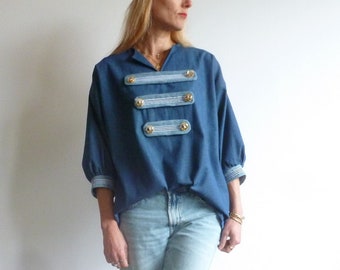 Sailor-style denim blouse with recycled denim pieces MILA