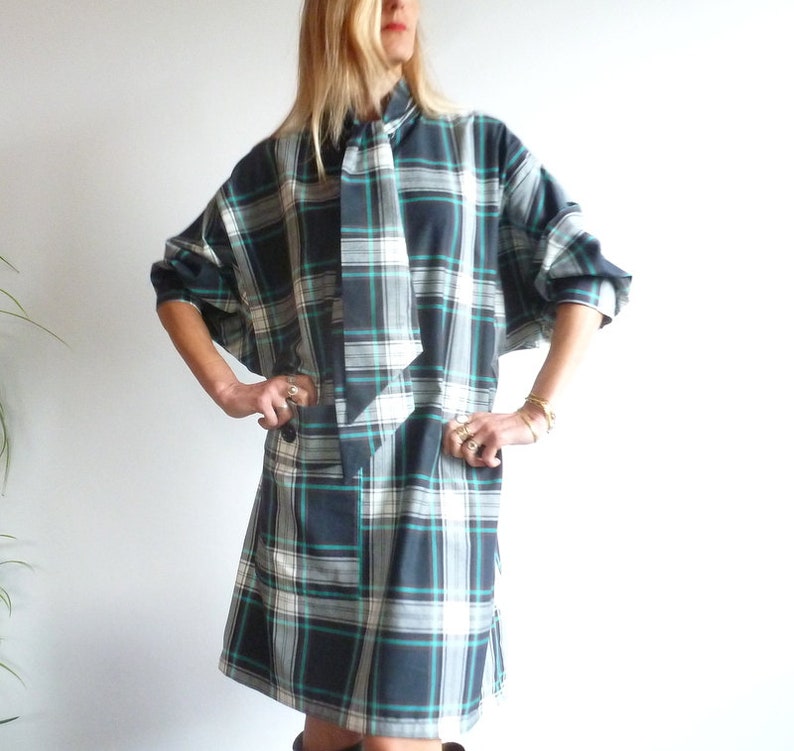 Marineblaues Canvas-Kleid aus Tartan aus Lavallère ALOÏSE Bild 6