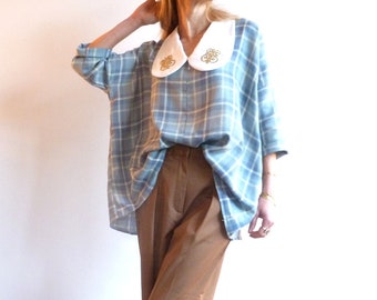 cotton oversized shirt blue and white